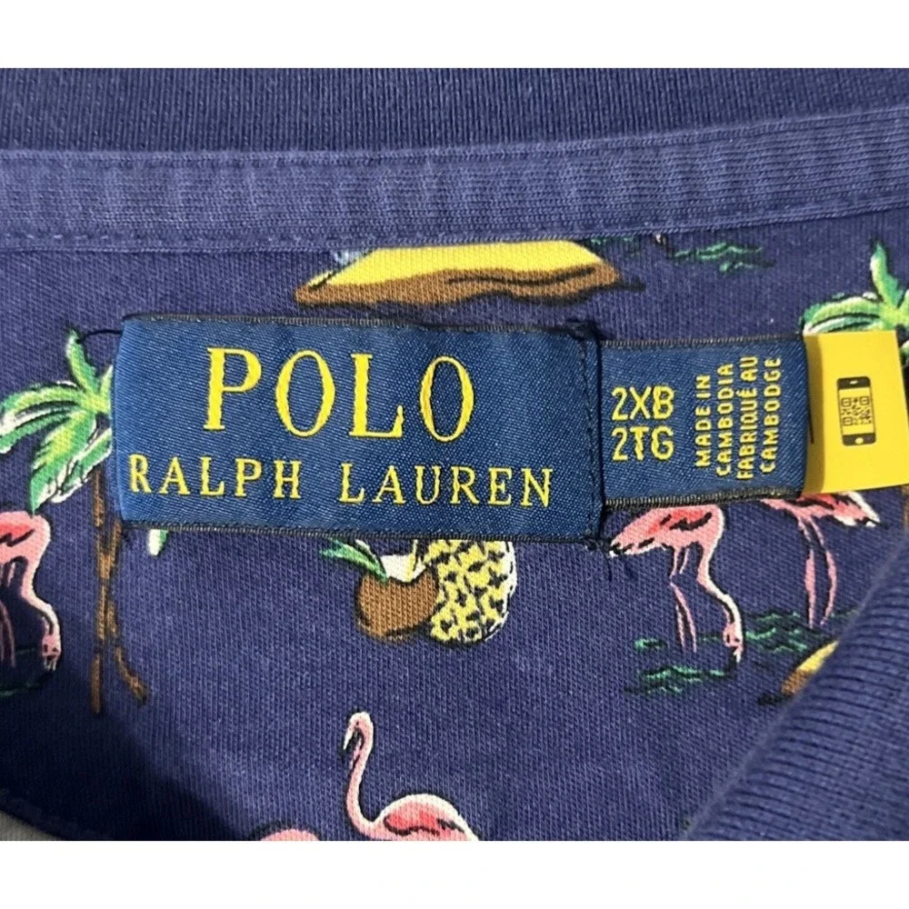 Polo Ralph Lauren Blue Tropical Flamingo Pineapple Short Sleeve Shirt, Size 2XB